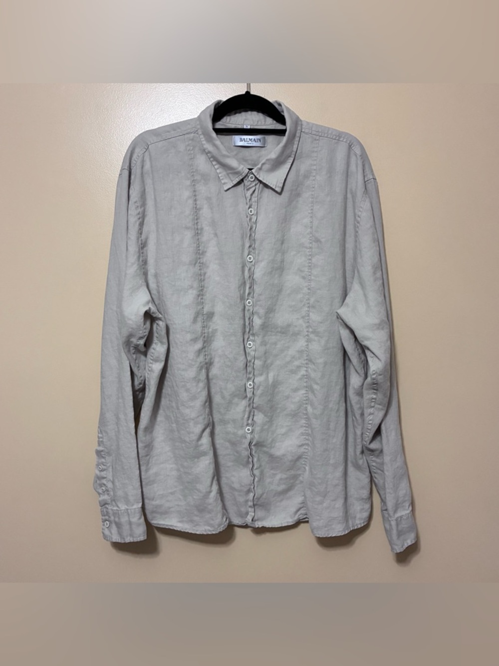 Balmain Beige Linen Long Sleeve Button Up Shirt Men 3XL